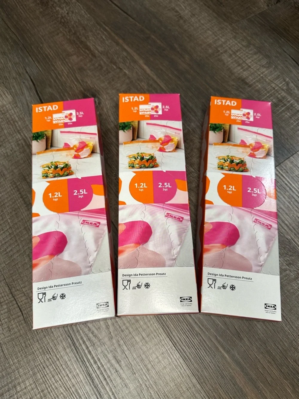 LOT OF 3 IKEA ISTAD Resealable Bag Patterned Hot Pink/Orange 50 pack NWT
